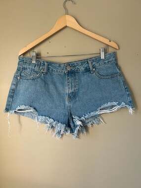 superdown High-Rise Raw Hem Distressed Denim Shorts